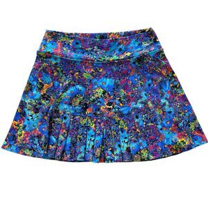 Dona Jo Flirty Skirt Skort Water Color Floral Print Pickleball Tennis Golf Med